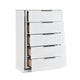 Luma Tall Dresser Chest w LED | 5 Drawers | Metallic Silver-Gray Trim | White