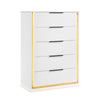 Luma Tall Dresser Chest w LED | 5 Drawers | Metallic Silver-Gray Trim | White