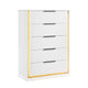 Luma Tall Dresser Chest w LED | 5 Drawers | Metallic Silver-Gray Trim | White