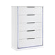 Luma Tall Dresser Chest w LED | 5 Drawers | Metallic Silver-Gray Trim | White