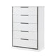 Luma Tall Dresser Chest w LED | 5 Drawers | Metallic Silver-Gray Trim | White