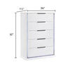 Luma Tall Dresser Chest w LED | 5 Drawers | Metallic Silver-Gray Trim | White