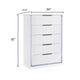 Luma Tall Dresser Chest w LED | 5 Drawers | Metallic Silver-Gray Trim | White