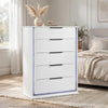 Luma Tall Dresser Chest w LED | 5 Drawers | Metallic Silver-Gray Trim | White