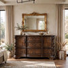 Gony Wide Dresser | 5 Drawers | 2 Cabinets | Traditional Carving | Dark Brown