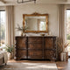 Gony Wide Dresser | 5 Drawers | 2 Cabinets | Traditional Carving | Dark Brown