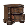 Gony Nightstand | 2 Drawers | Traditional Carving | Gold Accents | Dark Brown