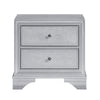 Aman Nightstand | 2 Drawers | Embossed Front | Acrylic Diamond Knobs | Silver