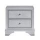Aman Nightstand | 2 Drawers | Embossed Front | Acrylic Diamond Knobs | Silver