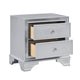 Aman Nightstand | 2 Drawers | Embossed Front | Acrylic Diamond Knobs | Silver