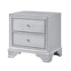 Aman Nightstand | 2 Drawers | Embossed Front | Acrylic Diamond Knobs | Silver