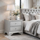 Aman Nightstand | 2 Drawers | Embossed Front | Acrylic Diamond Knobs | Silver