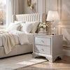 Aman Nightstand | 2 Drawers | Embossed Front | Acrylic Diamond Knobs | Silver