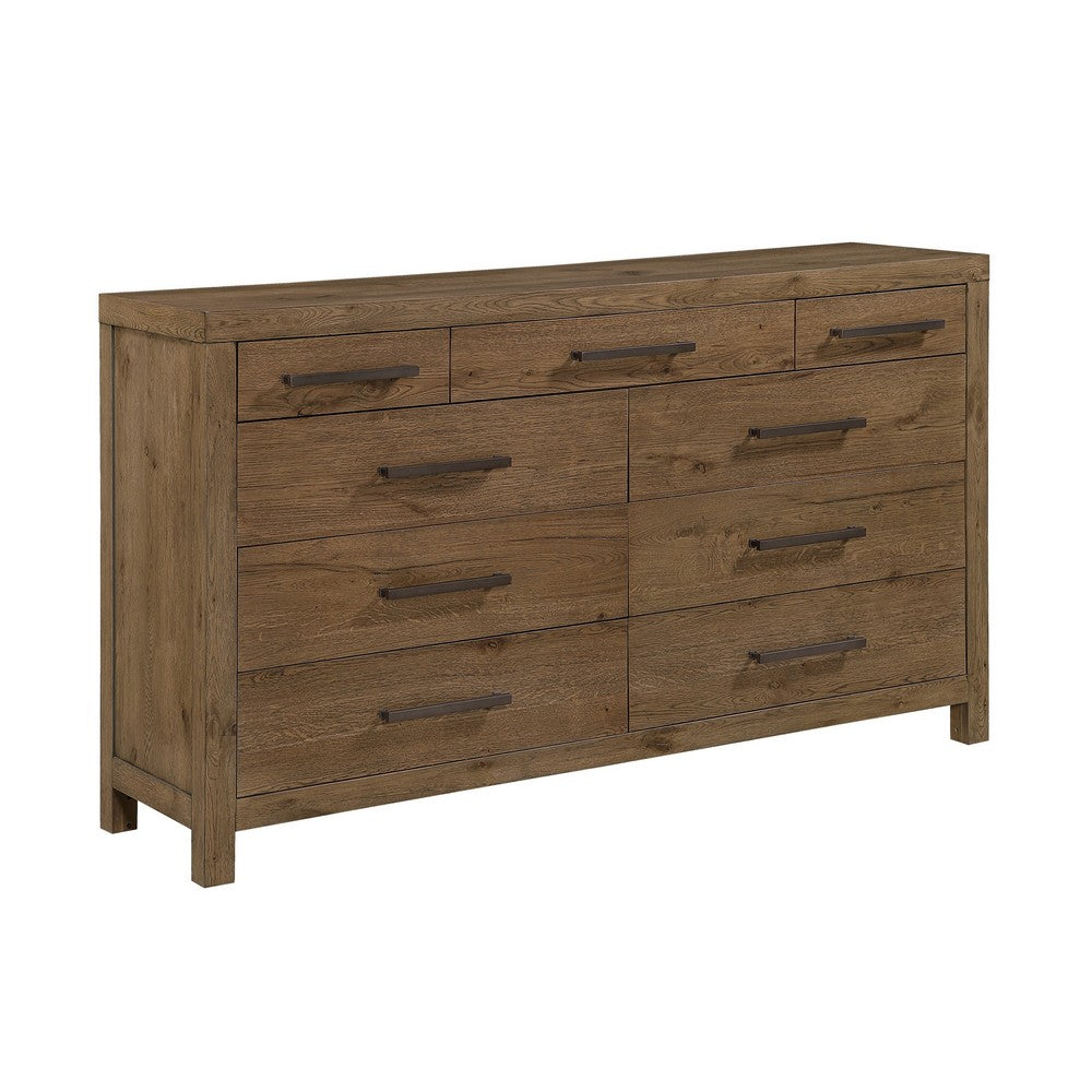 Masi Wide Dresser | 9 Drawers | Antique Handles | Transitional Style | Brown