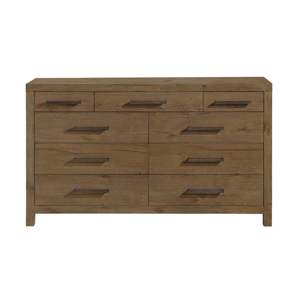 Masi Wide Dresser | 9 Drawers | Antique Handles | Transitional Style | Brown