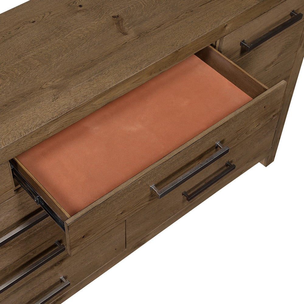Masi Wide Dresser | 9 Drawers | Antique Handles | Transitional Style | Brown