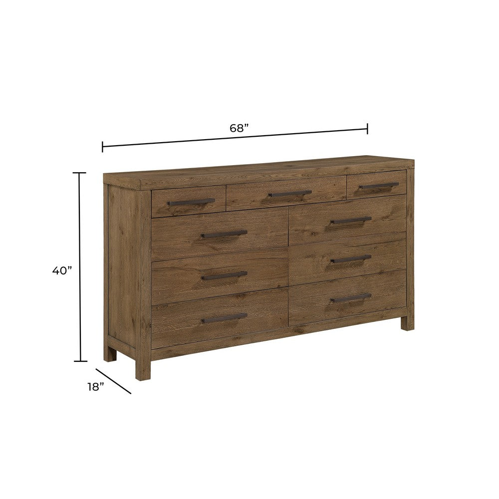 Masi Wide Dresser | 9 Drawers | Antique Handles | Transitional Style | Brown
