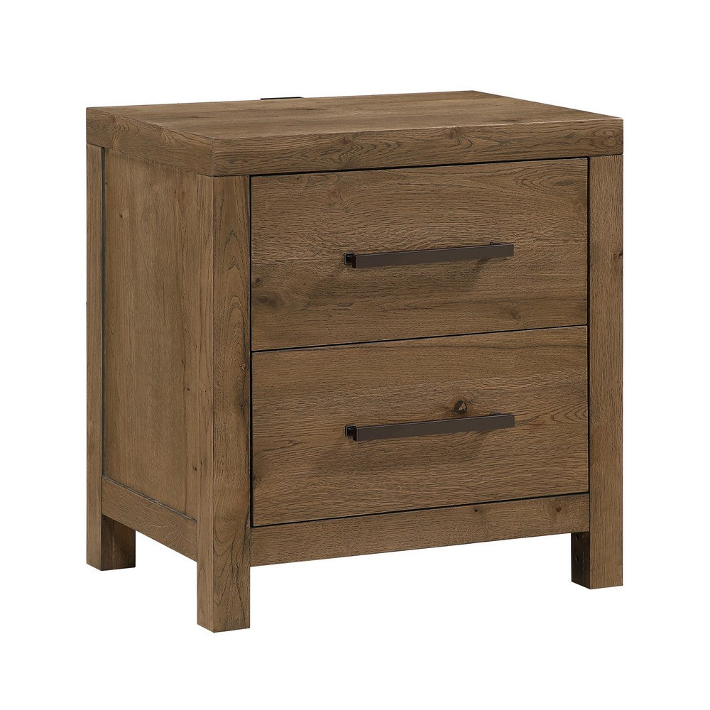 Masi Nightstand | 2 Drawers | Built-In USB Ports | Transitional Style | Brown