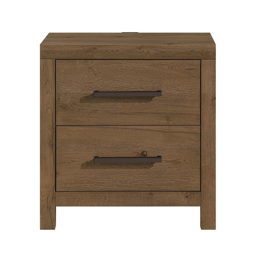 Masi Nightstand | 2 Drawers | Built-In USB Ports | Transitional Style | Brown