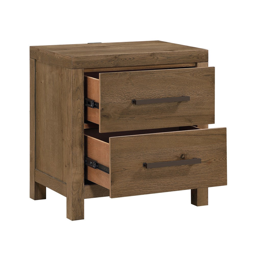 Masi Nightstand | 2 Drawers | Built-In USB Ports | Transitional Style | Brown