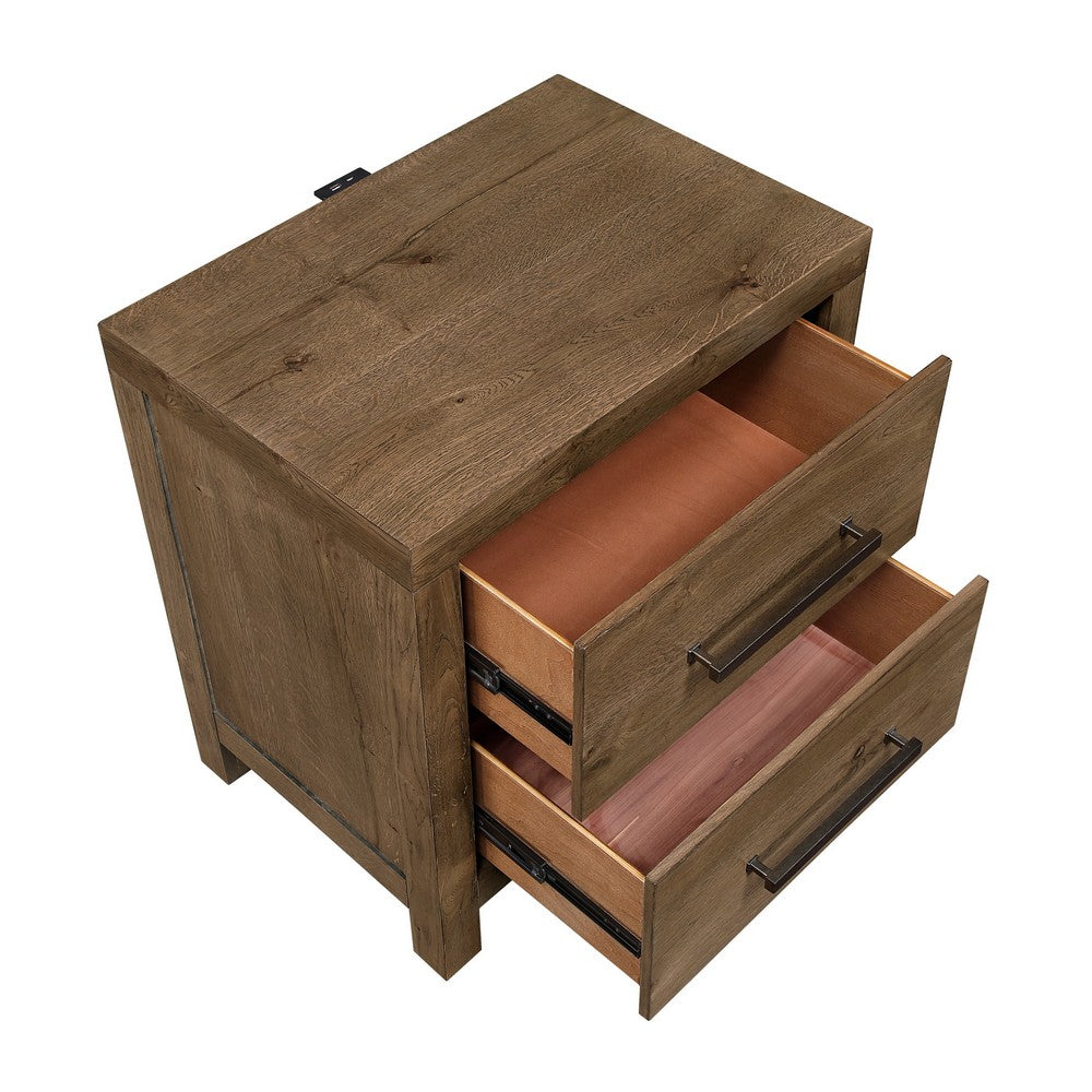 Masi Nightstand | 2 Drawers | Built-In USB Ports | Transitional Style | Brown