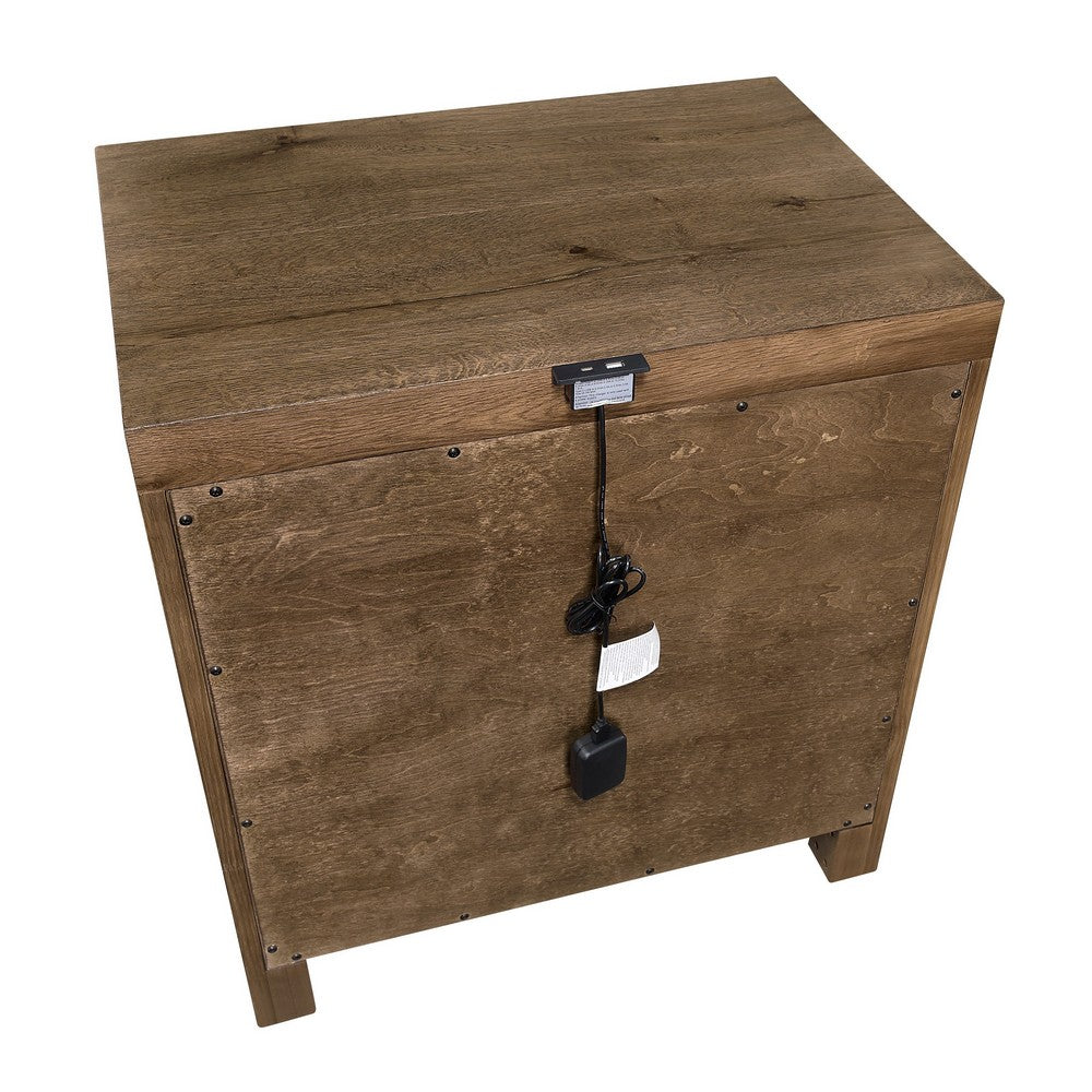 Masi Nightstand | 2 Drawers | Built-In USB Ports | Transitional Style | Brown