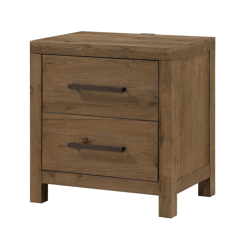 Masi Nightstand | 2 Drawers | Built-In USB Ports | Transitional Style | Brown