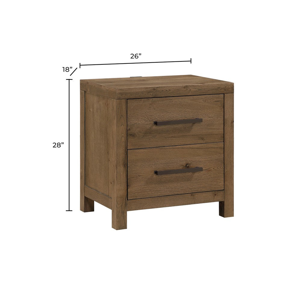 Masi Nightstand | 2 Drawers | Built-In USB Ports | Transitional Style | Brown