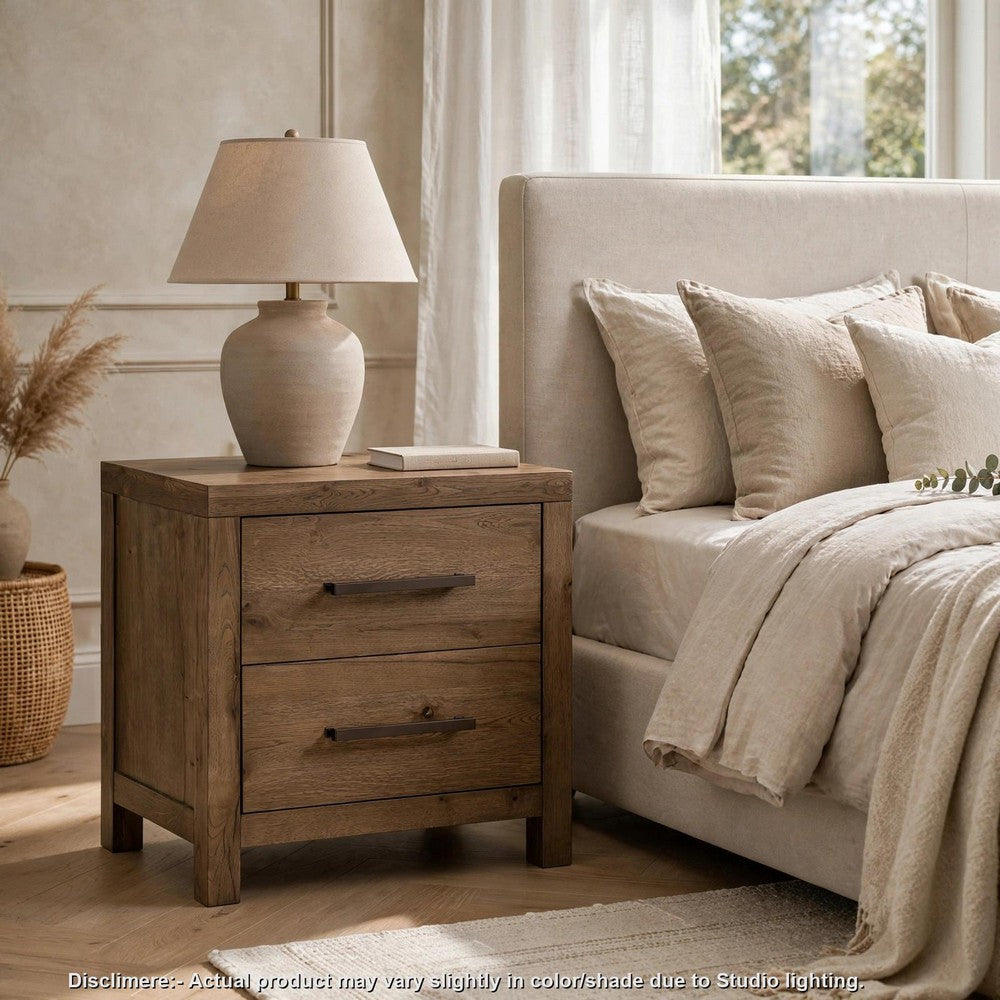 Masi Nightstand | 2 Drawers | Built-In USB Ports | Transitional Style | Brown