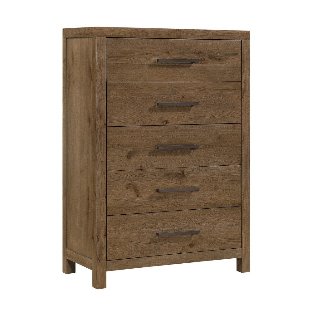 Masi Tall Dresser Chest | 5 Drawers | Transitional Style | Brown Wood