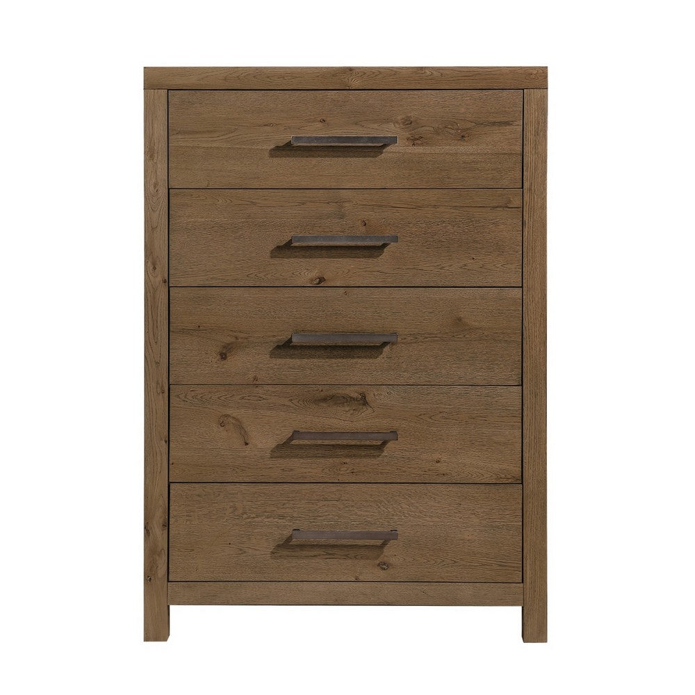Masi Tall Dresser Chest | 5 Drawers | Transitional Style | Brown Wood