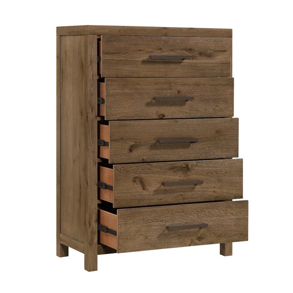 Masi Tall Dresser Chest | 5 Drawers | Transitional Style | Brown Wood