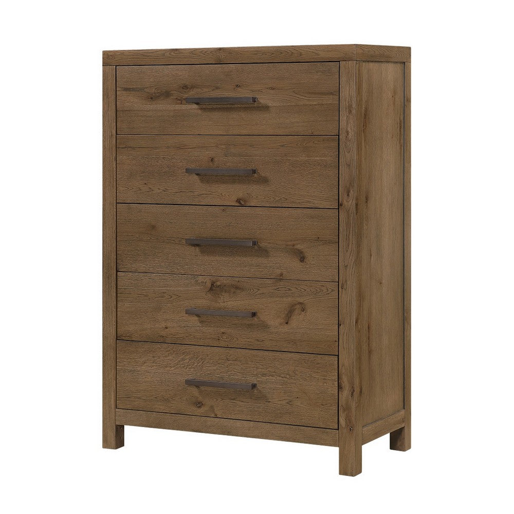Masi Tall Dresser Chest | 5 Drawers | Transitional Style | Brown Wood