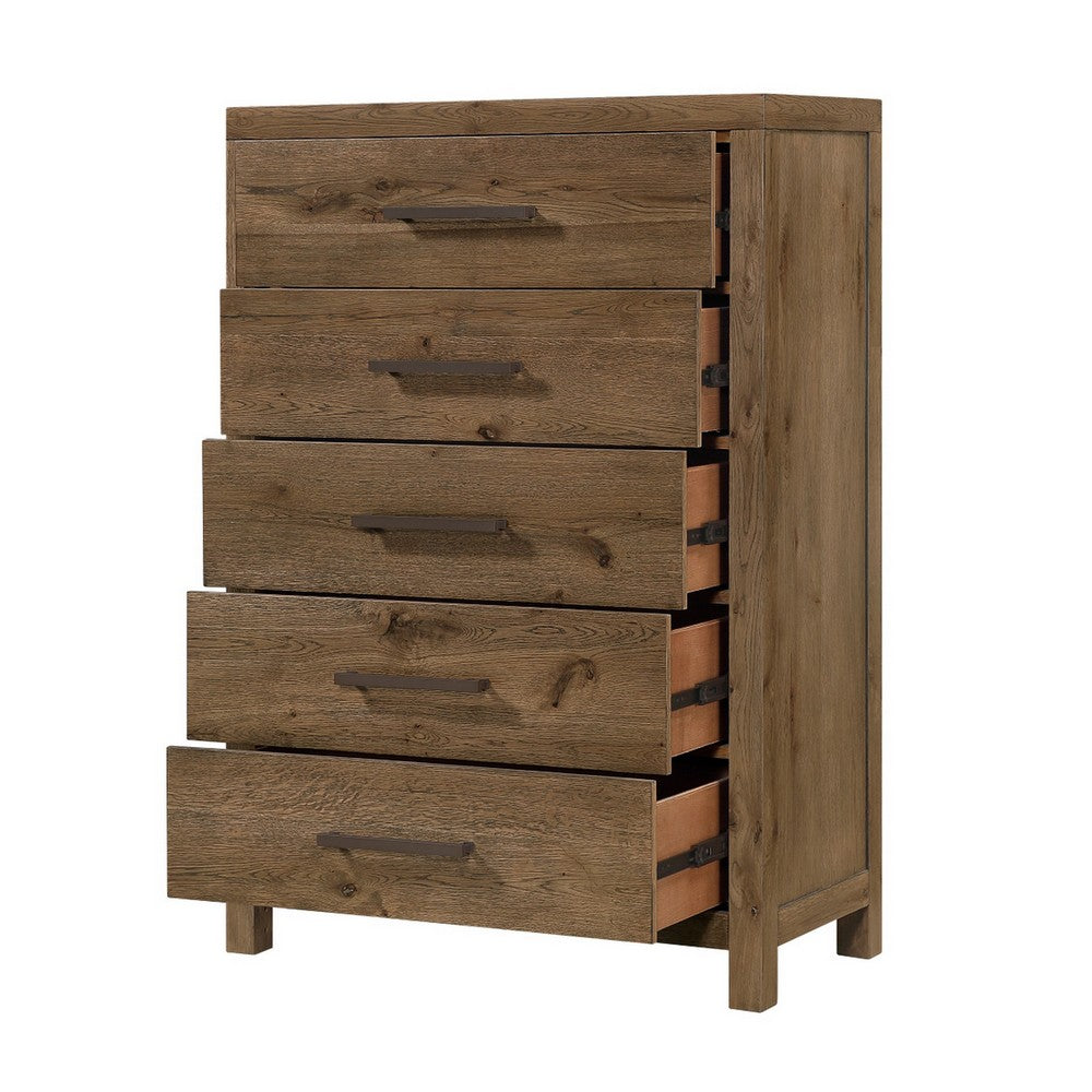 Masi Tall Dresser Chest | 5 Drawers | Transitional Style | Brown Wood