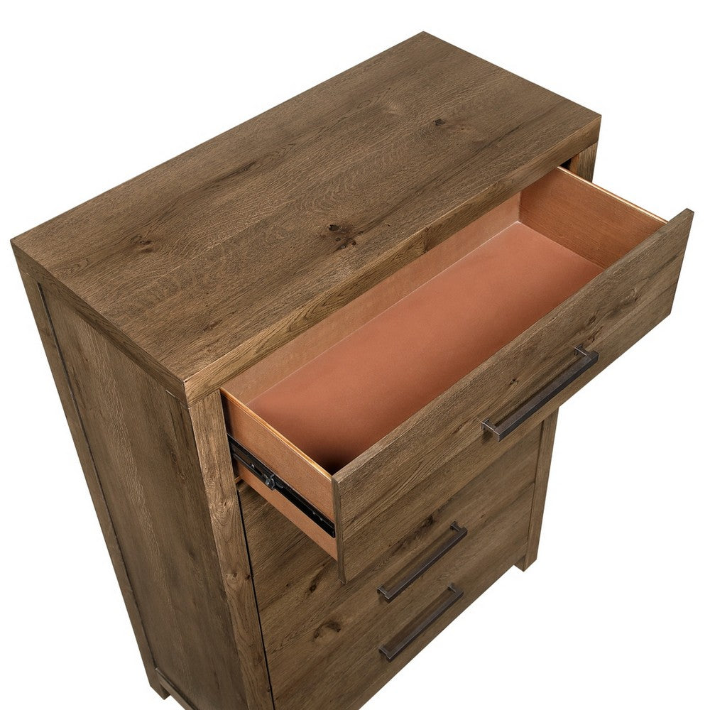 Masi Tall Dresser Chest | 5 Drawers | Transitional Style | Brown Wood