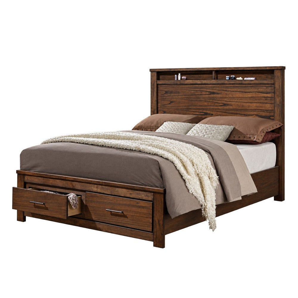King Bedroom Set, Brown, 5pc w 2 Nightstands, Dresser, Mirror