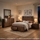 King Bedroom Set, Brown, 5pc w 2 Nightstands, Dresser, Mirror