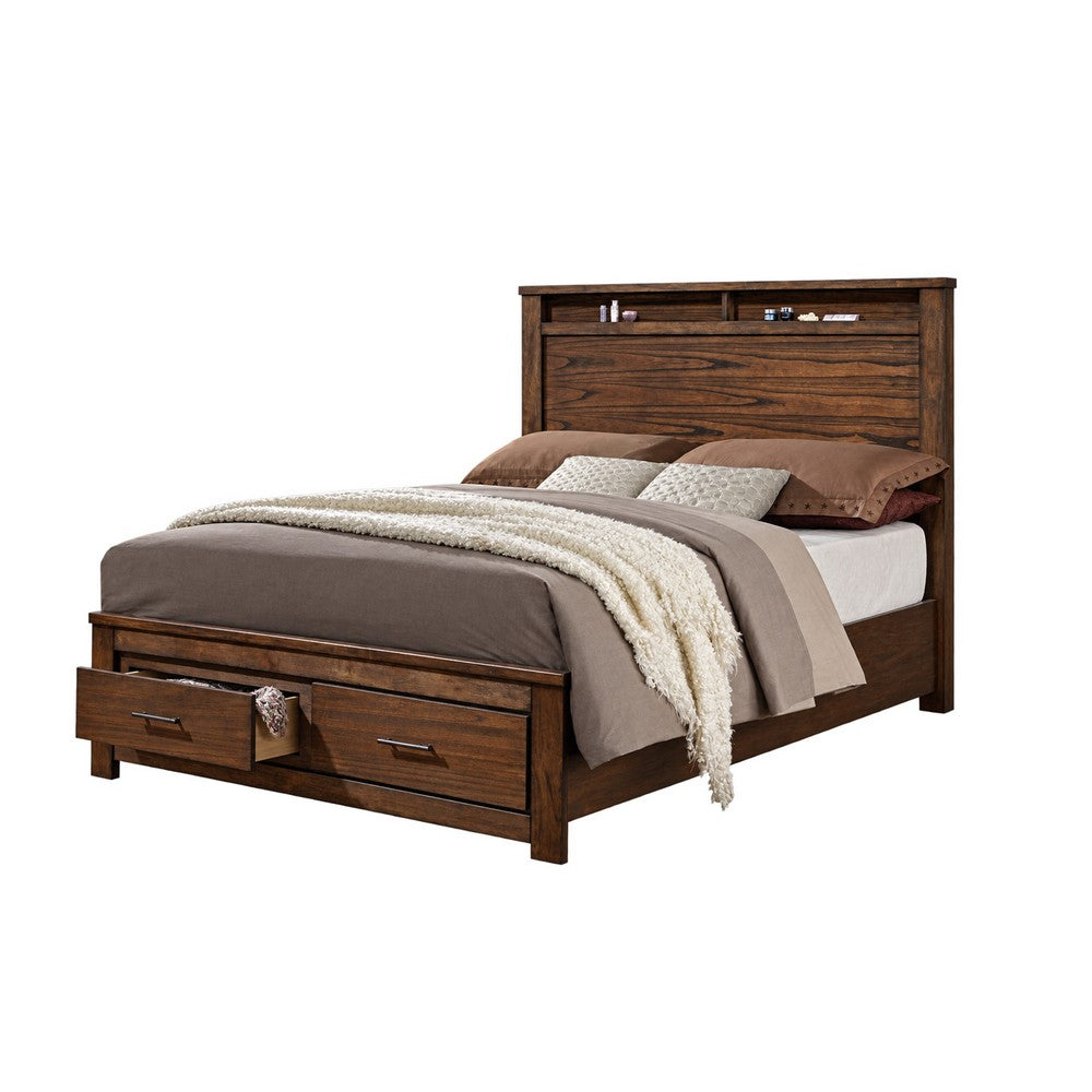 King Bedroom Set, Storage Design, Brown, 4pc w 2 Nightstands, Dresser