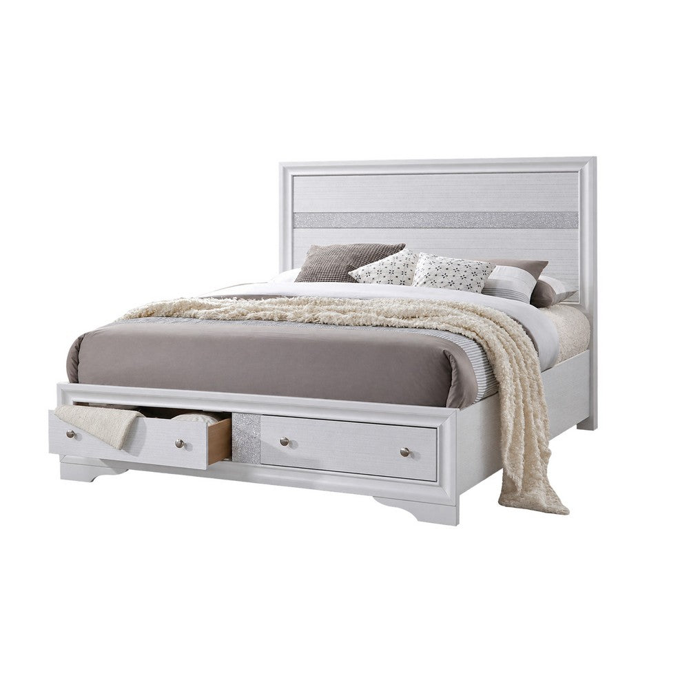 King Bedroom Set, White, 5pc w 2 Nightstands, Dresser, Mirror