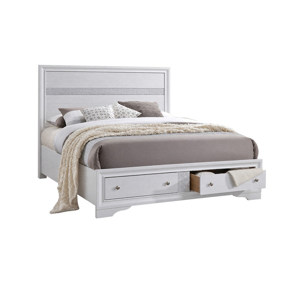 King Bedroom Set, White, 5pc w 2 Nightstands, Dresser, Mirror