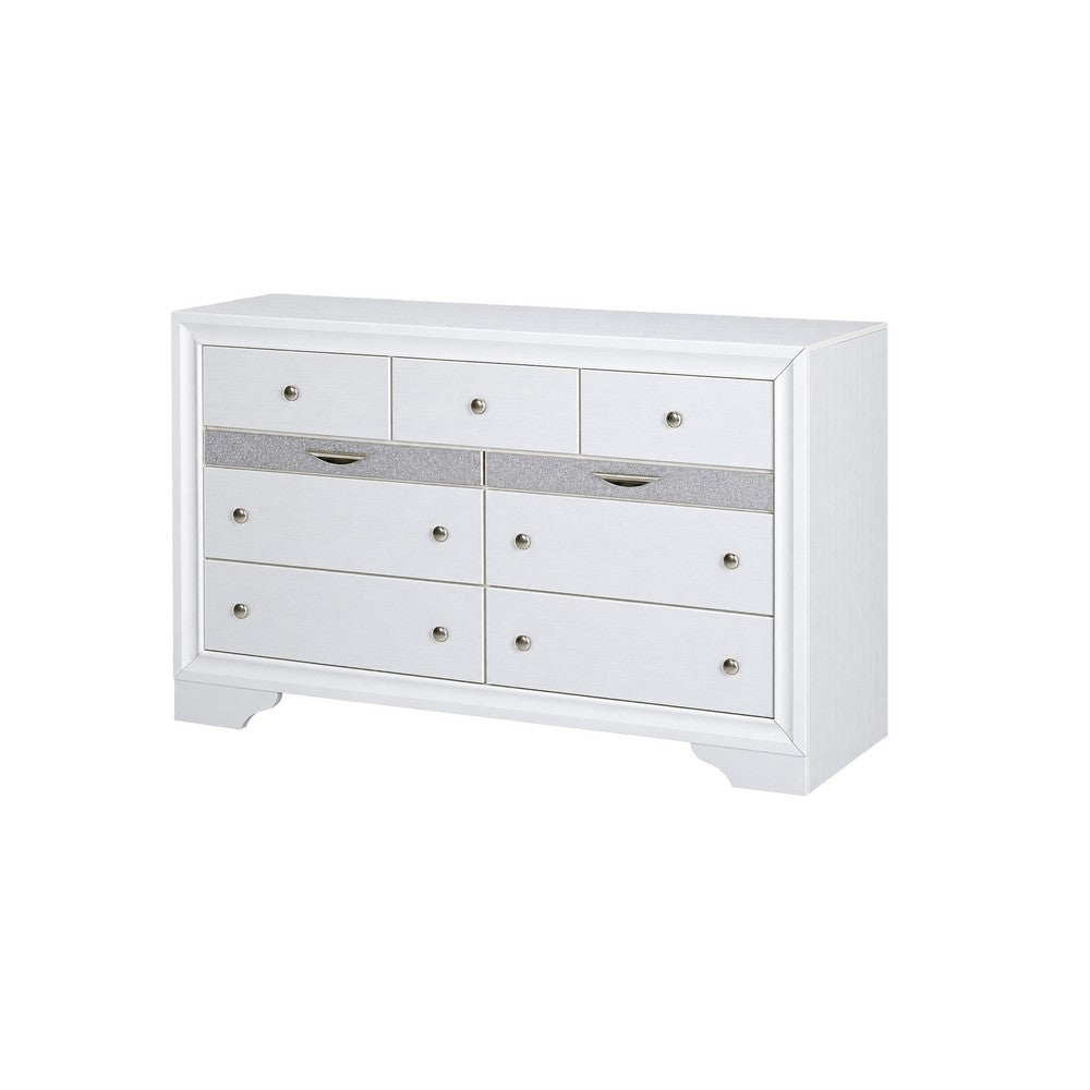 King Bedroom Set, White, 5pc w 2 Nightstands, Dresser, Mirror