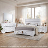 King Bedroom Set, White, 5pc w 2 Nightstands, Dresser, Mirror