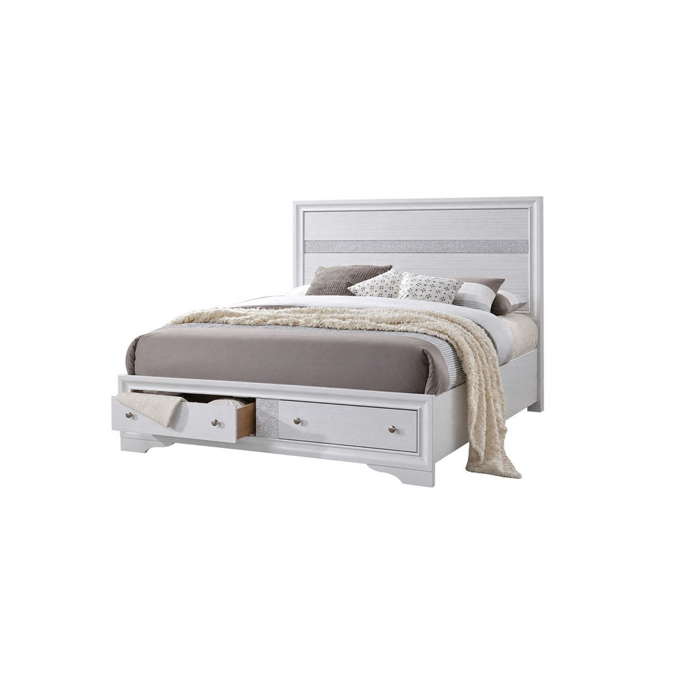 King Bedroom Set, White, 5pc w 2 Nightstands, Dresser, Chest