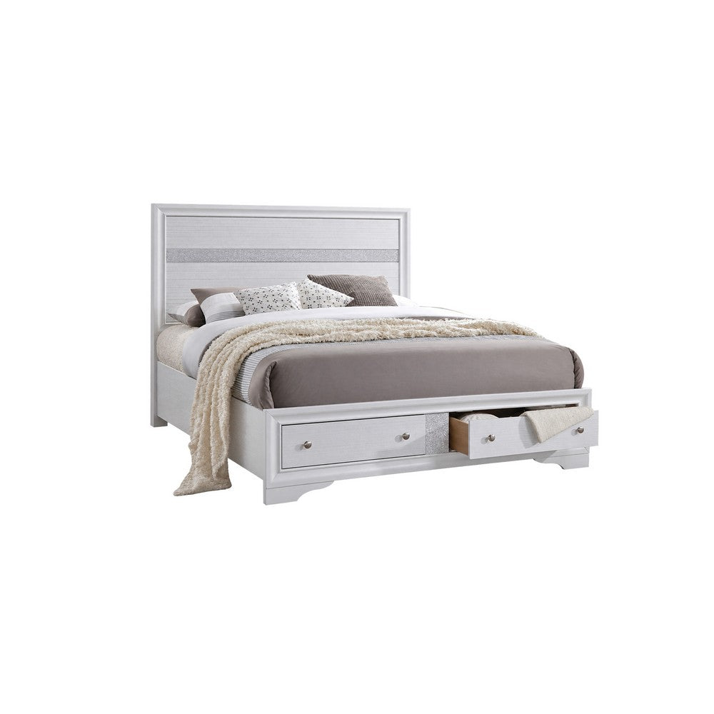 King Bedroom Set, White, 5pc w 2 Nightstands, Dresser, Chest