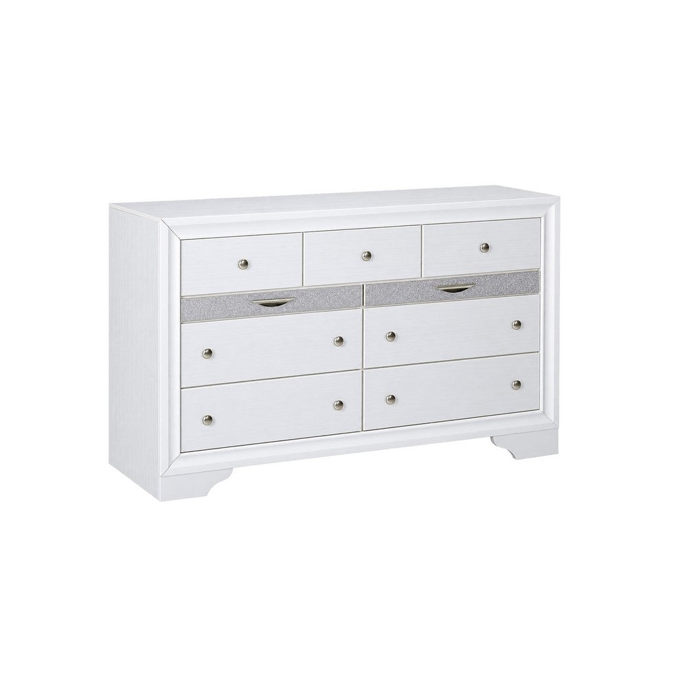 King Bedroom Set, White, 5pc w 2 Nightstands, Dresser, Chest