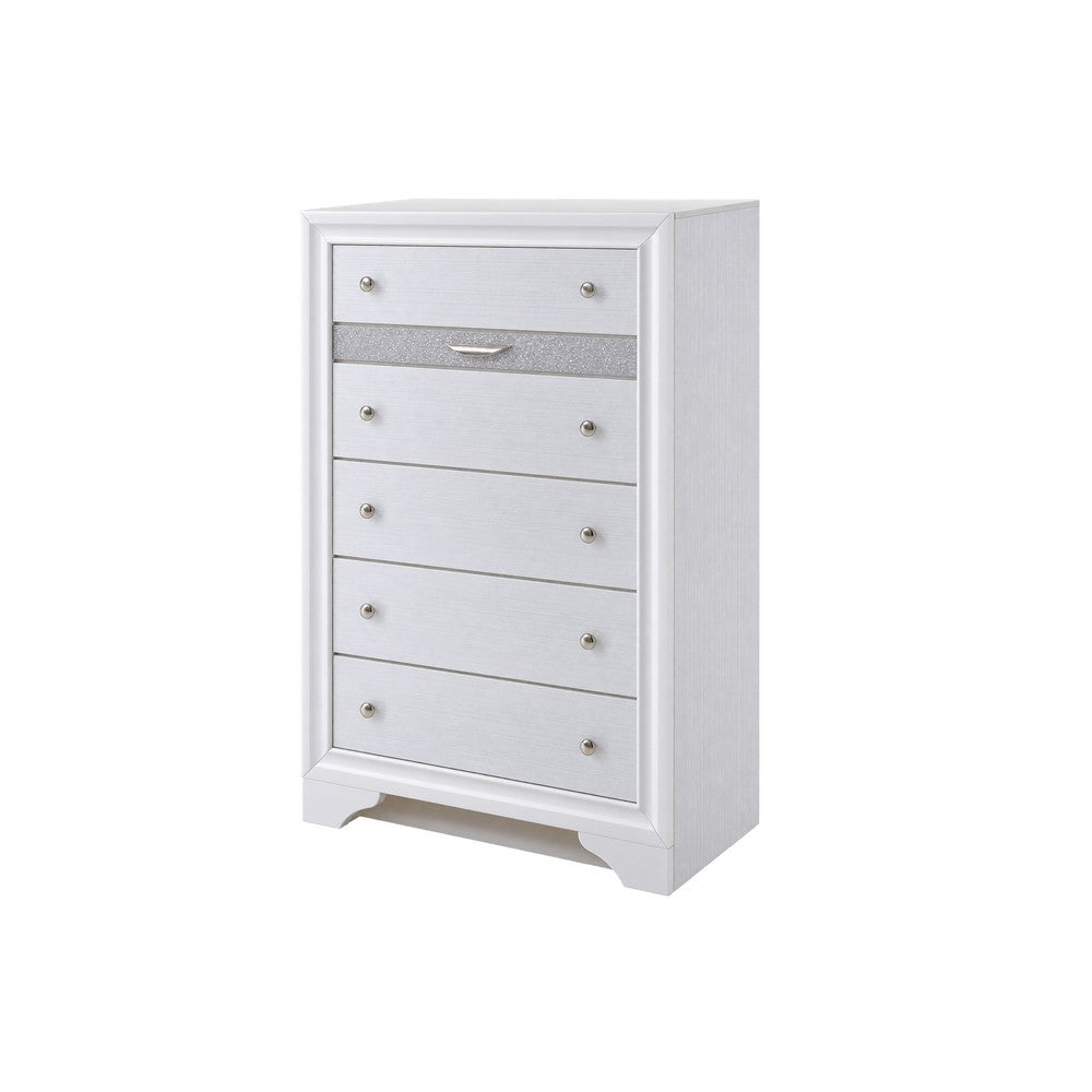 King Bedroom Set, White, 5pc w 2 Nightstands, Dresser, Chest