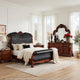 Queen Bedroom Set, Black Brown, 5pc w 2 Nightstands, Dresser, Mirror
