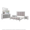 King Bedroom Set, Gray White, 5pc w 2 Nightstands, Dresser, Mirror