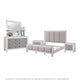 King Bedroom Set, Gray White, 5pc w 2 Nightstands, Dresser, Mirror