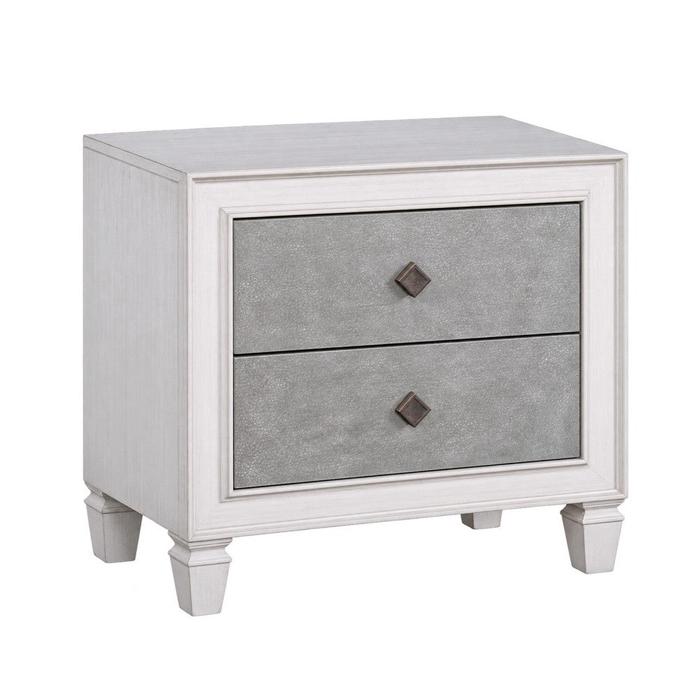 King Bedroom Set, Gray White, 5pc w 2 Nightstands, Dresser, Mirror